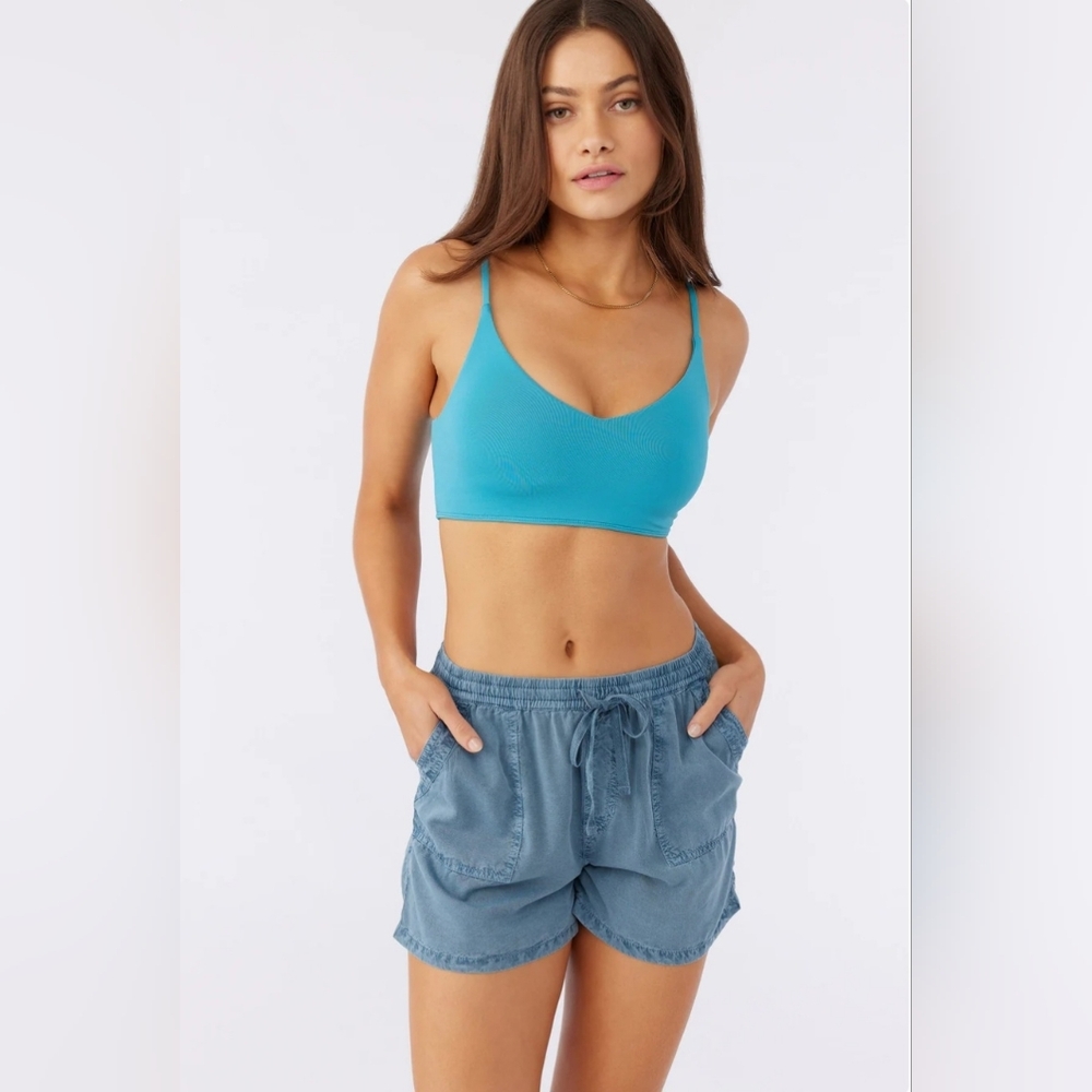 O'Neill Francina Twill Shorts Blue Slate Size Med Pull On Elastic Pockets 🌊💙